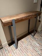 Landelijke eiken sidetable met stalen poten, Gebruikt, 100 tot 150 cm, Eikenhout, Ophalen of Verzenden