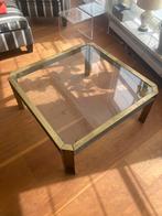 Design salon tafel messing met glasplaat, Huis en Inrichting, Tafels | Salontafels, 50 tot 100 cm, Minder dan 50 cm, Gebruikt