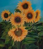 Schilderij Zonnebloemen ,olieverf op linnen,  90x100cm, Antiek en Kunst, Ophalen of Verzenden