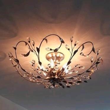 Sierlijke plafonnière met kristallen, Huis en Inrichting, Lampen | Plafondlampen, Gebruikt, Metaal, Ophalen