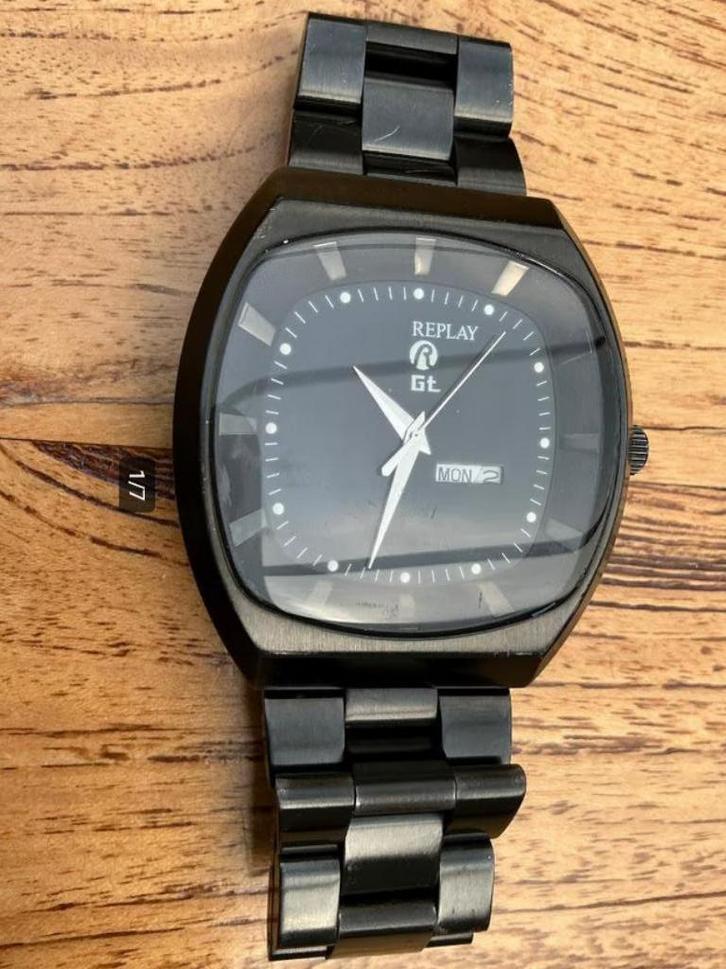 Stoere zwarte originele Replay GT horloge, Sieraden, Tassen en Uiterlijk, Horloges | Heren, Zo goed als nieuw, Polshorloge, Overige merken