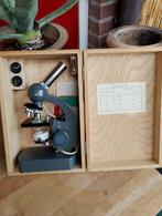 Vintage microscoop in houten kistje, Audio, Tv en Foto, Optische apparatuur | Microscopen, Ophalen of Verzenden, Zo goed als nieuw