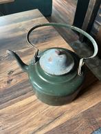 Vintage groene geëmailleerde waterketel karaktervol compleet, Antiek en Kunst, Ophalen of Verzenden