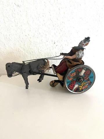 Antiek Speelgoed: Clown met Ezelkar Lehmann beschikbaar voor biedingen