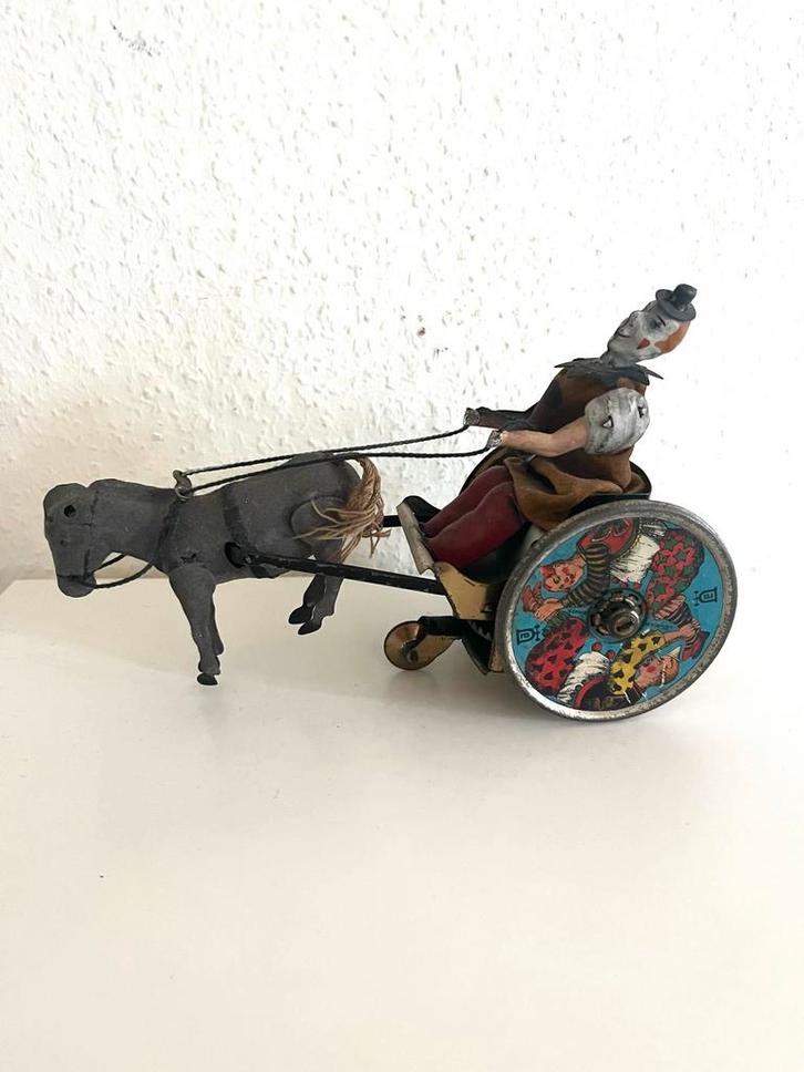 Antiek Speelgoed: Clown met Ezelkar Lehmann, Antiek en Kunst, Antiek | Speelgoed, Ophalen of Verzenden