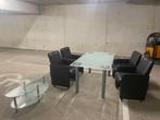 Glazen tafel (+ 4 gratis stoelen) en/of glazen salontafel, Ophalen, Gebruikt, 50 tot 100 cm, Glas