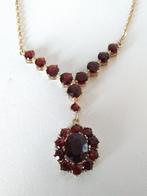 geelgouden COLLIER 51 cm, met hanger bezet met 21 Granaten, Sieraden, Tassen en Uiterlijk, Antieke sieraden, Ophalen of Verzenden