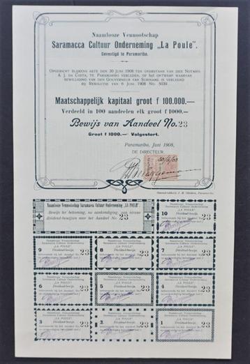 Saramacca Cultuur Onderneming "La Poule" - Paramaribo 1908 beschikbaar voor biedingen