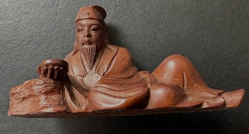 Hardhouten Okimono beeldje van Confucius - China, Antiek en Kunst, Kunst | Niet-Westerse kunst, Ophalen of Verzenden