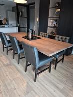 Eetkamerstoelen bekleed met zwarte projectstoffering., Huis en Inrichting, Ophalen, Hout, Gebruikt, Zwart