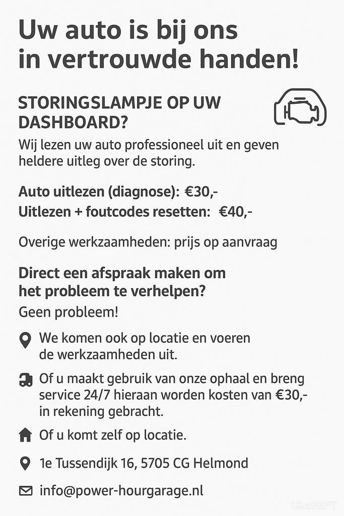 STORINGSLAMPJE OP UW DASHBOARD?, Auto diversen, Overige Auto diversen, Ophalen of Verzenden