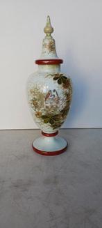 Grote keramiek/glazen vaas met vogels motieven  45 cm hoog, Ophalen of Verzenden
