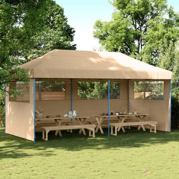 Partytent inklapbaar pop-up met 3 zijwanden beige beschikbaar voor biedingen