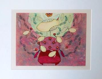 Ellen van Toor Vogelstoel abstracte kleurrijke litho signed  beschikbaar voor biedingen