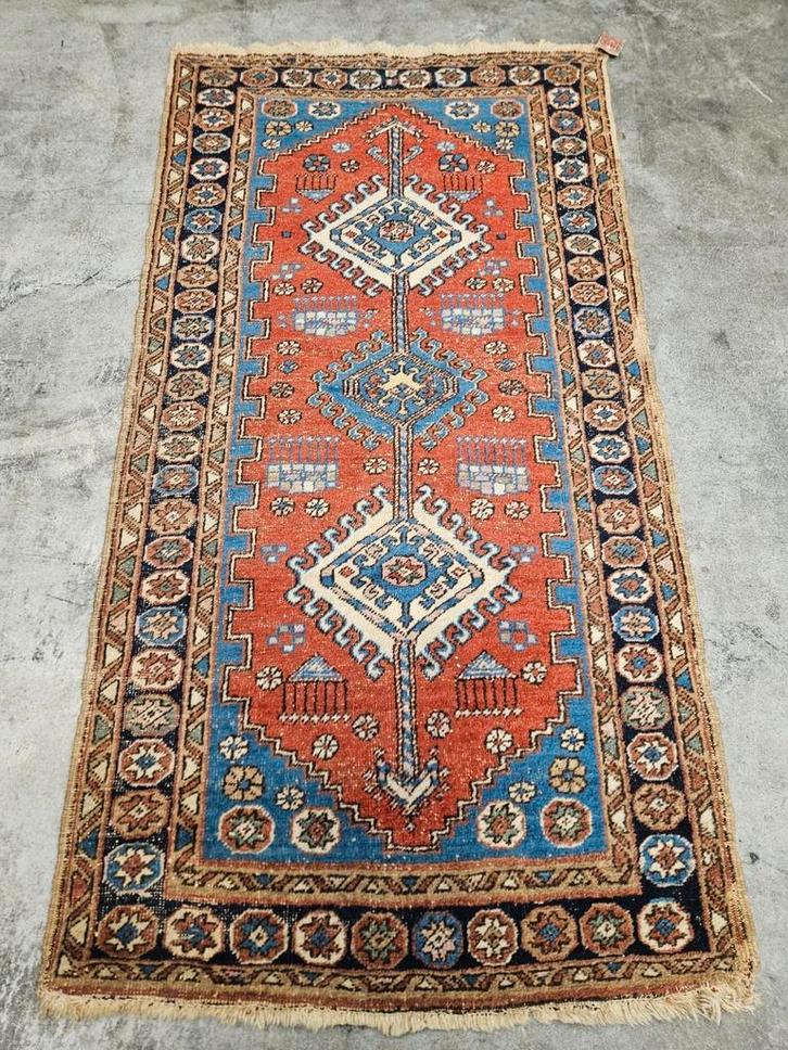 Handgeknoopt Perzisch wol antiek Karaja tapijt 98x188cm, Huis en Inrichting, Stoffering | Tapijten en Kleden, Gebruikt, 50 tot 100 cm