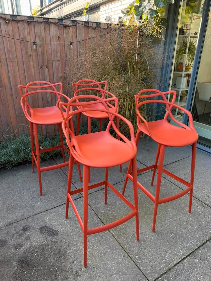 4x Kartell Masters barkruk oranje, Philipe Starck, Huis en Inrichting, Barkrukken, Zo goed als nieuw, 90 cm of meer, Kunststof