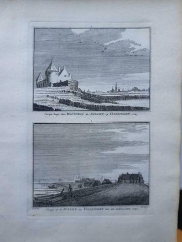 3-4*/ Wachthuis en Nollen op Vlissingen kopergravure 1754 beschikbaar voor biedingen