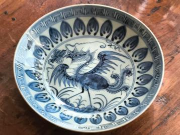 Antiek Chinees porselein bord 28.5 cm Phoenix  beschikbaar voor biedingen