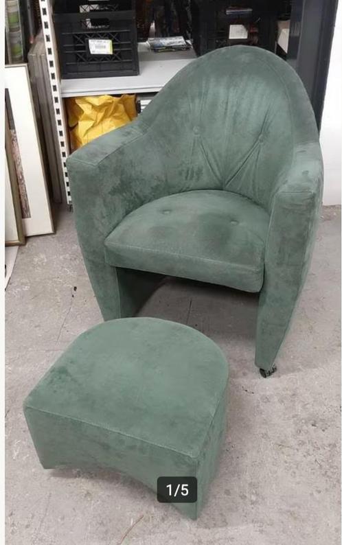 fauteuil Leolux Carabas verrijdbaar met voetenbank - poef, Antiek en Kunst, Antiek | Meubels | Stoelen en Banken, Ophalen