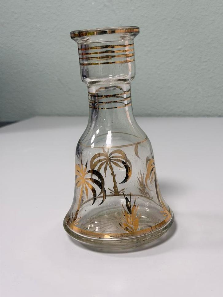 Vintage glazen vaas 20cm glas met palmboom bloemen vaas, Antiek en Kunst, Antiek | Vazen, Ophalen of Verzenden