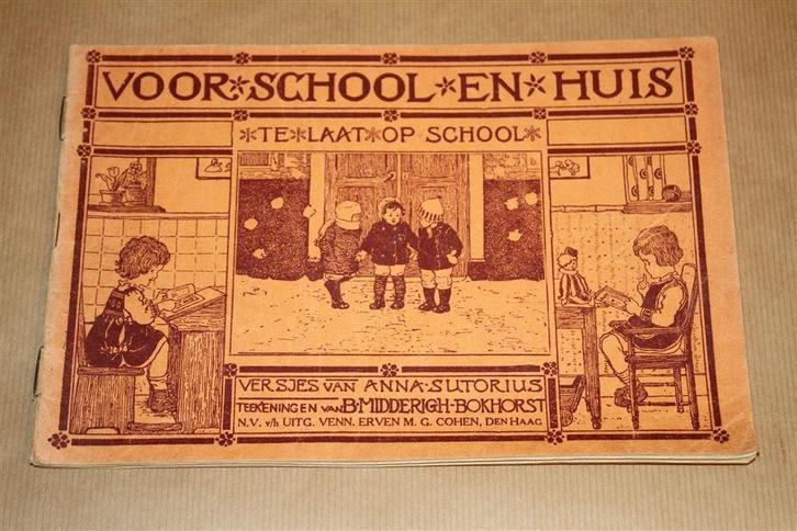 Te laat op school. Voor school en huis, ca. 1920., Boeken, Prentenboeken en Plaatjesalbums, Gelezen, Ophalen of Verzenden