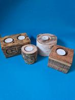 Boomstam waxinelicht houders, Huis en Inrichting, Woonaccessoires | Kandelaars en Kaarsen, Ophalen, Nieuw, Hout, Kandelaar