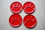 4 rode fondueborden Melamine, Overige materialen, Gebruikt, Ophalen of Verzenden, Schaal of Schalen