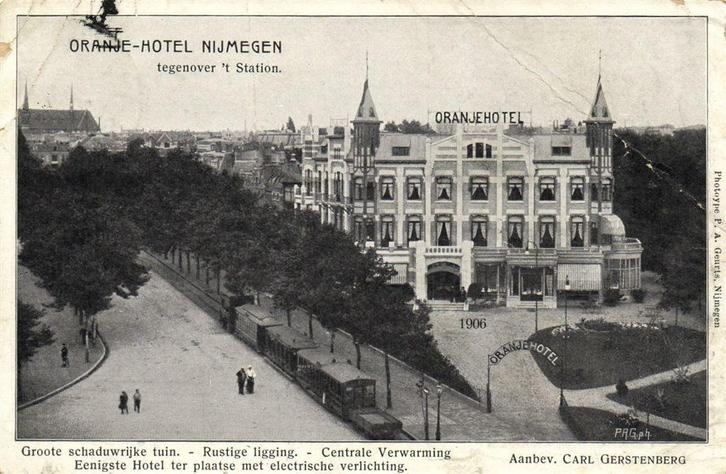 Oranje-Hotel Nijmegen, tegenover t Station - B-keus - 1908 g, Verzamelen, Ansichtkaarten | Nederland, Ongelopen, Gelderland, Voor 1920