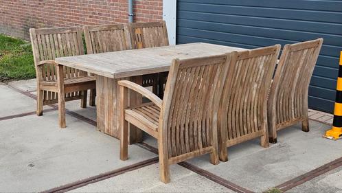 Massief Teakhouten tuinset met 6 stoelen | Zware kwaliteit!, Tuin en Terras, Tuinsets en Loungesets, Zo goed als nieuw, Tuinset