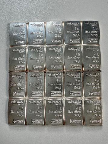 20x 1g Zilverbaartjes 999 Valcambi Suisse beschikbaar voor biedingen
