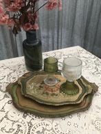 2 Italiaans Barok dienbladen  - Goud/groen Vintage, Verzenden
