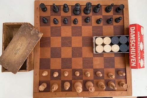 Houten schaakbord dambord schaakstukken damstenen, Hobby en Vrije tijd, Gezelschapsspellen | Bordspellen, Gebruikt, Een of twee spelers