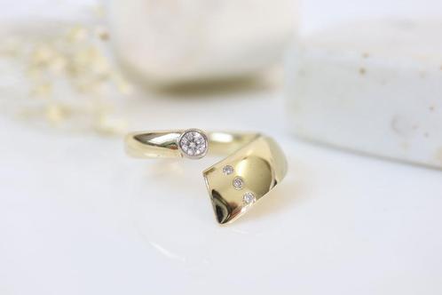 14 Karaat Open Gouden Ring Met Diamanten, Sieraden, Tassen en Uiterlijk, Ringen, Zo goed als nieuw, Dame, 17 tot 18, Goud, Goud
