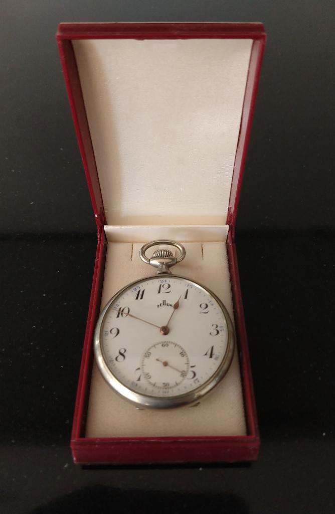 Tellus zakhorloge inclusief cassette werkend, Sieraden, Tassen en Uiterlijk, Horloges | Antiek, Zakhorloge, Overige merken, Overige materialen