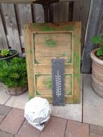 Brocant Houten Luikje Ornament & Thermometer ** Mimosa **, Tuin en Terras, Tuinwanddecoratie, Ophalen, Gebruikt