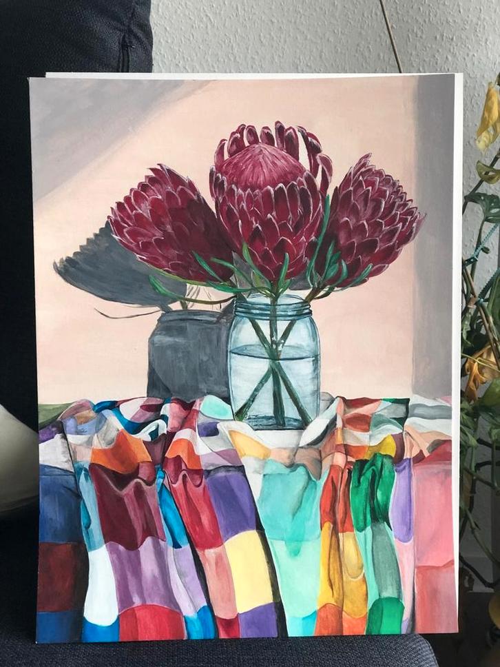 Modern Schilderij: Protea Bloemen, Antiek en Kunst, Kunst | Schilderijen | Klassiek, Ophalen of Verzenden