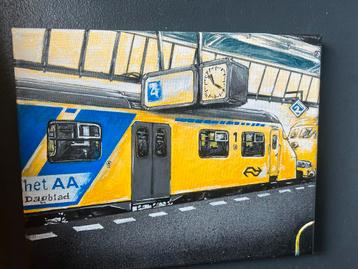 Handgeschilderd NS Trein Schilderij - 30x25 cm beschikbaar voor biedingen