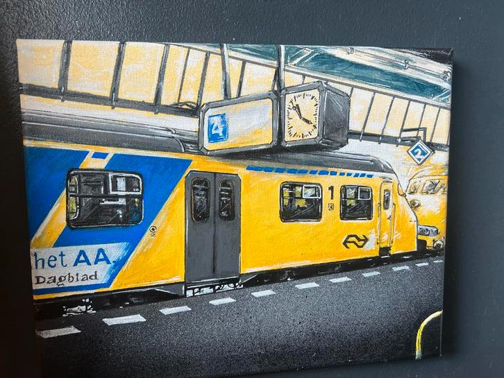 Handgeschilderd NS Trein Schilderij - 30x25 cm, Antiek en Kunst, Kunst | Schilderijen | Klassiek, Ophalen