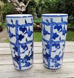 Set vrij grote rolvazen blauw wit bamboe en blad decor China, Ophalen of Verzenden