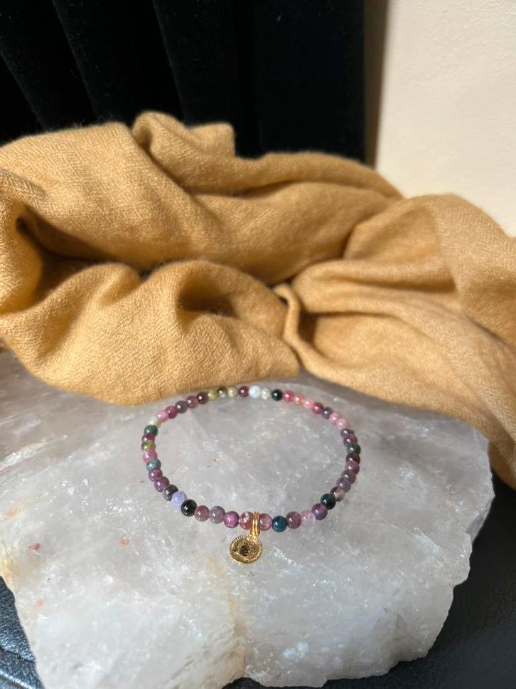 Toermalijn multi color beschermt aura straling zuivert uniek, Sieraden, Tassen en Uiterlijk, Armbanden, Nieuw, Zilver, Blauw, Met bedels of kralen