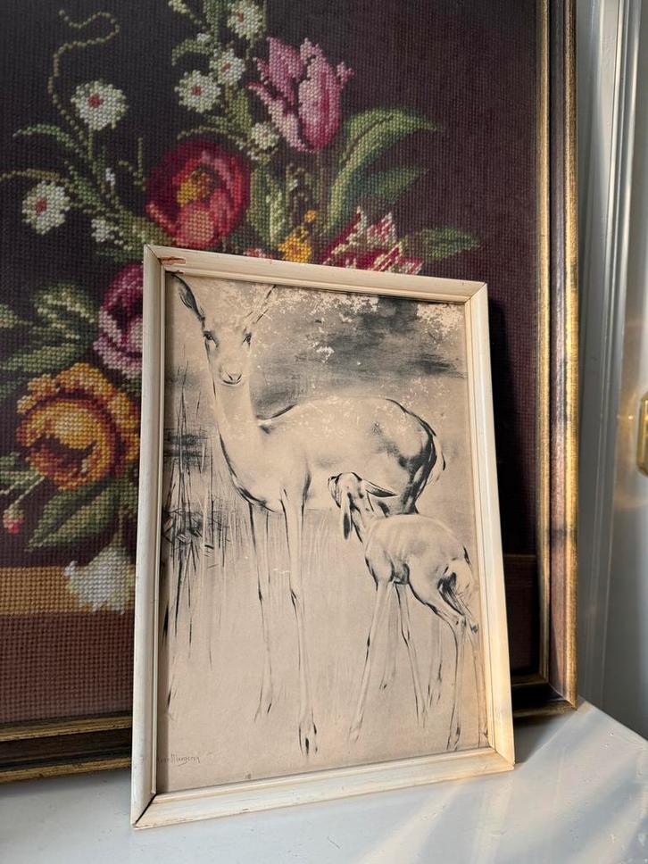 Hinde met jong, Han van Meegeren, jaren '20 lijst, Antiek en Kunst, Kunst | Tekeningen en Foto's, Ophalen of Verzenden