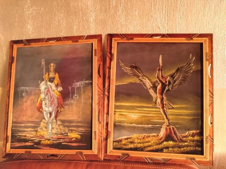 Fluweel velvet schilderijen, vintage Hecho en Mexico Indiaan, Huis en Inrichting, Woonaccessoires | Schilderijen, Tekeningen en Foto's