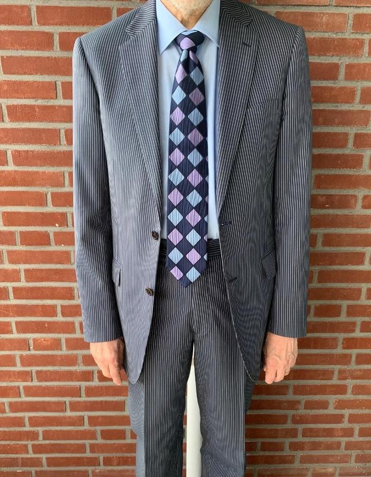 Herenkostuum + stropdas, maat 102 (= 52/53), klassiek model, Kleding | Heren, Kostuums en Colberts, Gedragen, Maat 52/54 (L), Grijs