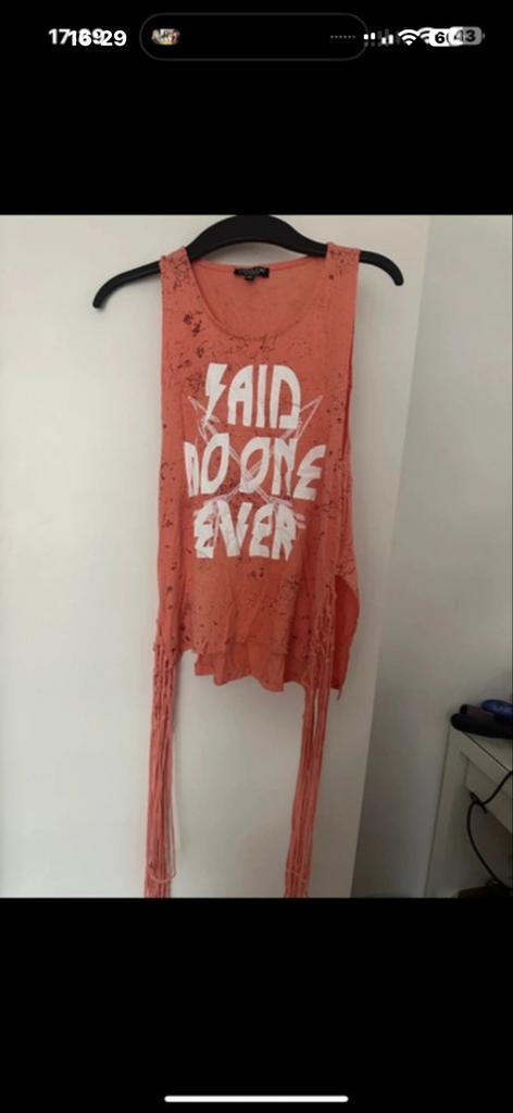 CoolCat Top met Print en Franjes - Maat XS, Oranje, Ophalen of Verzenden, Zonder mouw, Maat 34 (XS) of kleiner