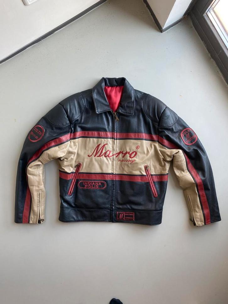 Vintage Leren Racing Jas, Kleding | Heren, Jassen | Winter, Zo goed als nieuw, Overige maten, Zwart, Ophalen of Verzenden