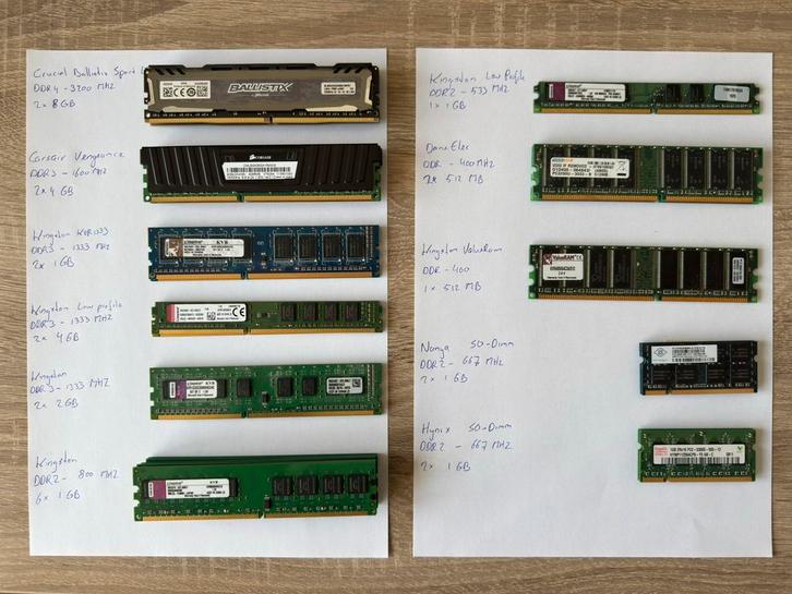 Geheugen DDR4 t/m DDR diverse sets, Computers en Software, RAM geheugen, Gebruikt, Desktop, Ophalen