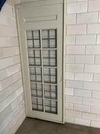 Schuifdeur van antieke paneeldeur, glas in lood 82x210,5 cm, Ophalen, Gebruikt, Hout