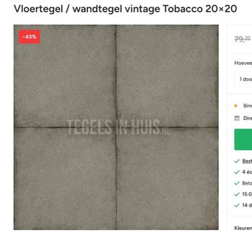 Vloertegel / wandtegel vintage Tobacco 2020 -Nieuw - 6m2 beschikbaar voor biedingen