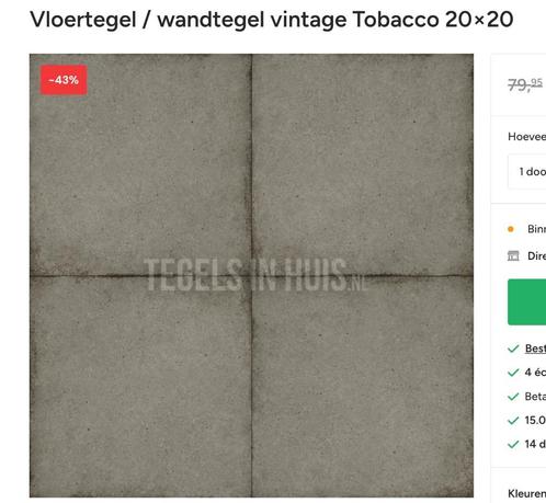 Vloertegel / wandtegel vintage Tobacco 2020 -Nieuw - 6m2, Doe-het-zelf en Verbouw, Tegels, Nieuw, Vloertegels, Keramiek, 20 tot 40 cm