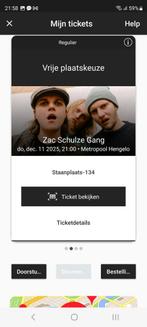 Twee tickets Zac Schulze Gang 11 december Metropool Hengelo, Twee personen, December